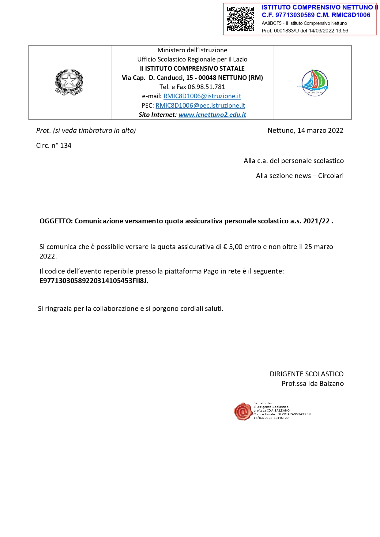 Circ. 134  Comunicazione versamento quota assicurativa personale scolastico a.s. 202122 _page-0001.jpg